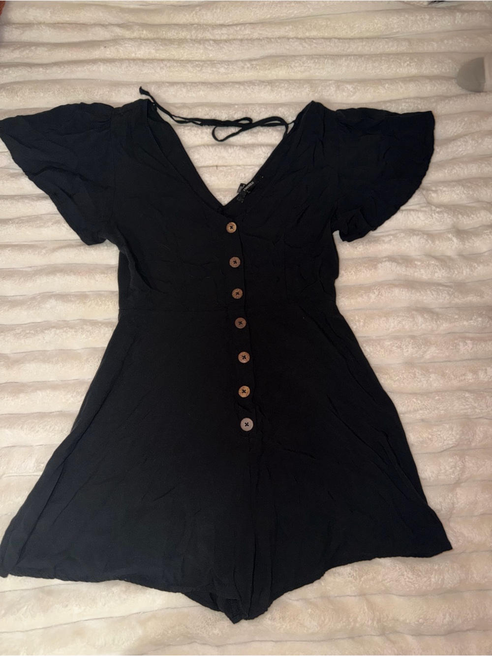 Women’s Black Button-Front One-Piece Romper